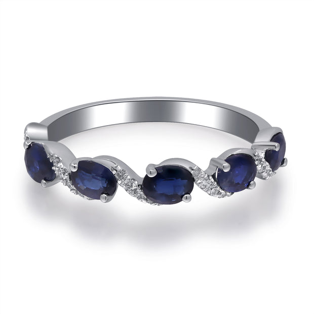 10K White Gold 0.09 Ctw Diamond 1.11 Ctr Natural Sapphire Ring
