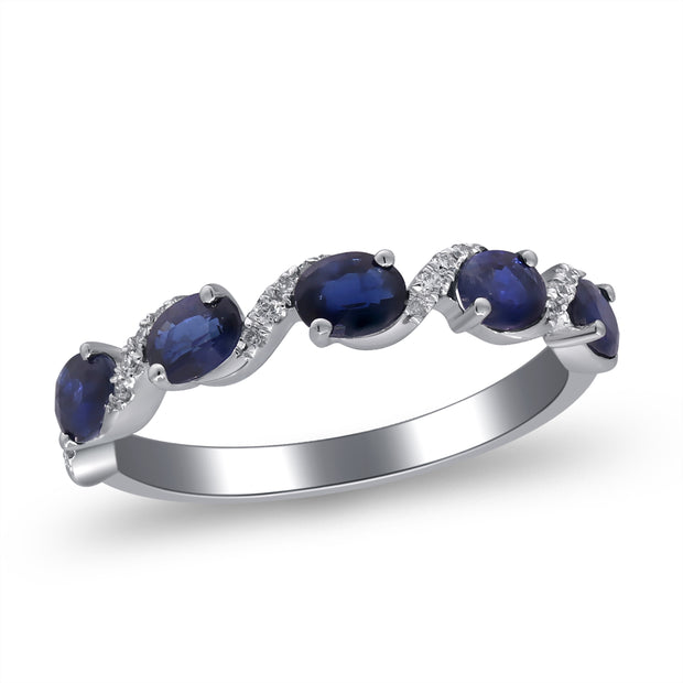 10K White Gold 0.09 Ctw Diamond 1.11 Ctr Natural Sapphire Ring