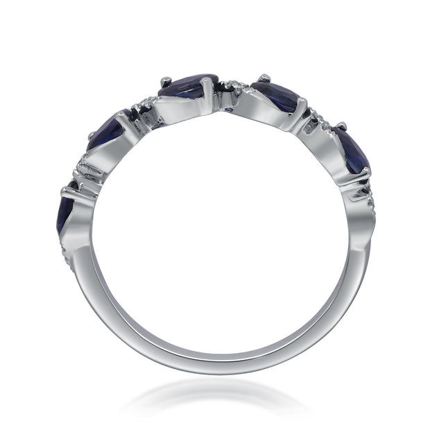 10K White Gold 0.09 Ctw Diamond 1.11 Ctr Natural Sapphire Ring