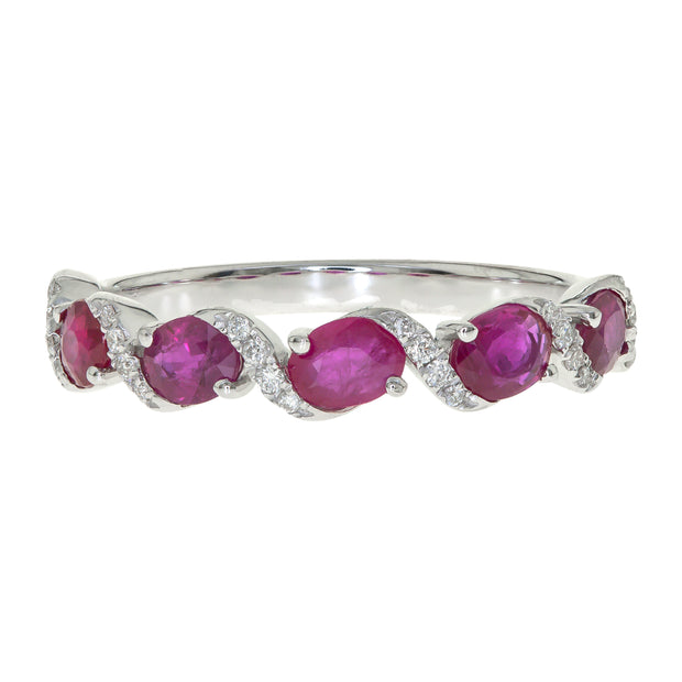 10K White Gold 0.09 Ctw Diamond 1.10 Ctr Natural Ruby Ring