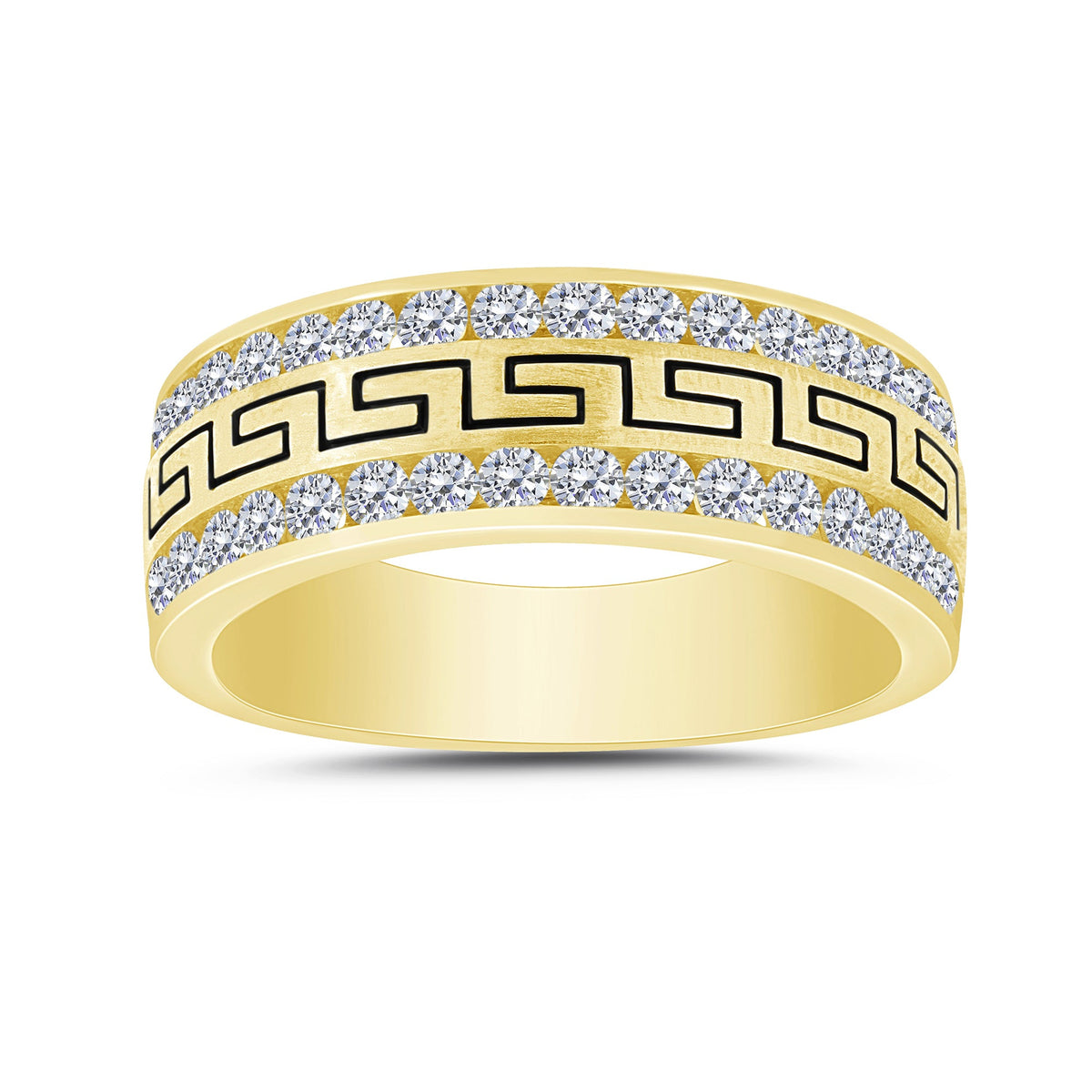 Gold ring with diamond accents on a white background