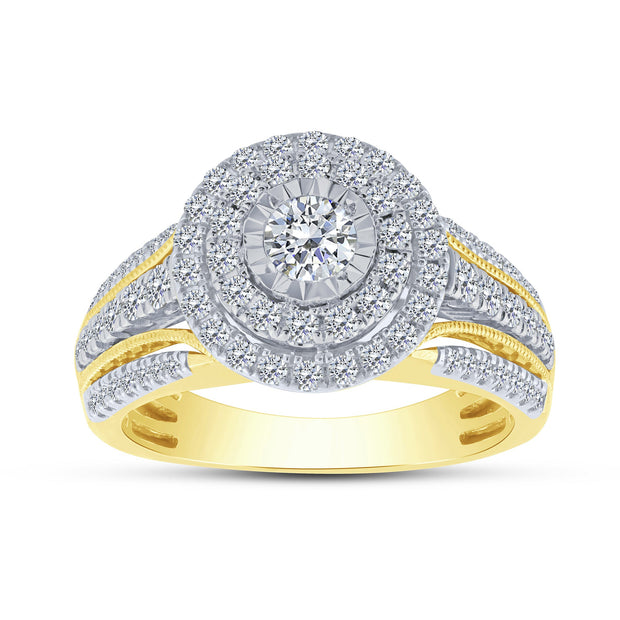 14K YELLOW GOLD 1.15 Ctw Round Bridal Set