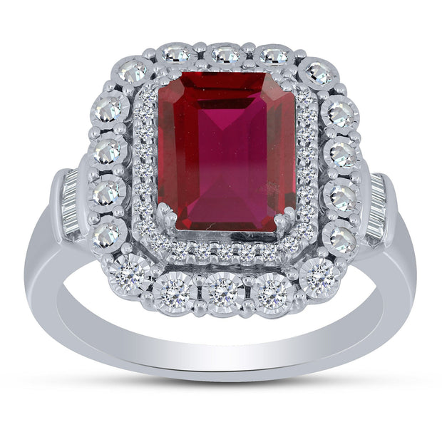 Silver 925 0.40 Ctw Diamond Ruby Fashion Ring