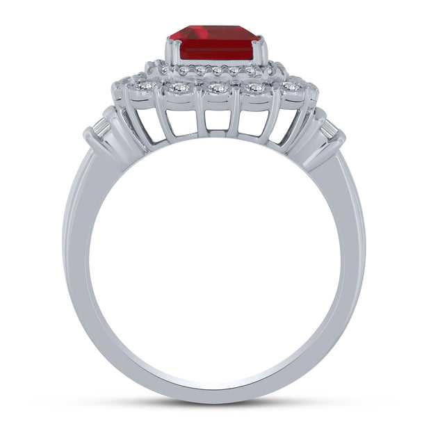 Silver 925 0.40 Ctw Diamond Ruby Fashion Ring
