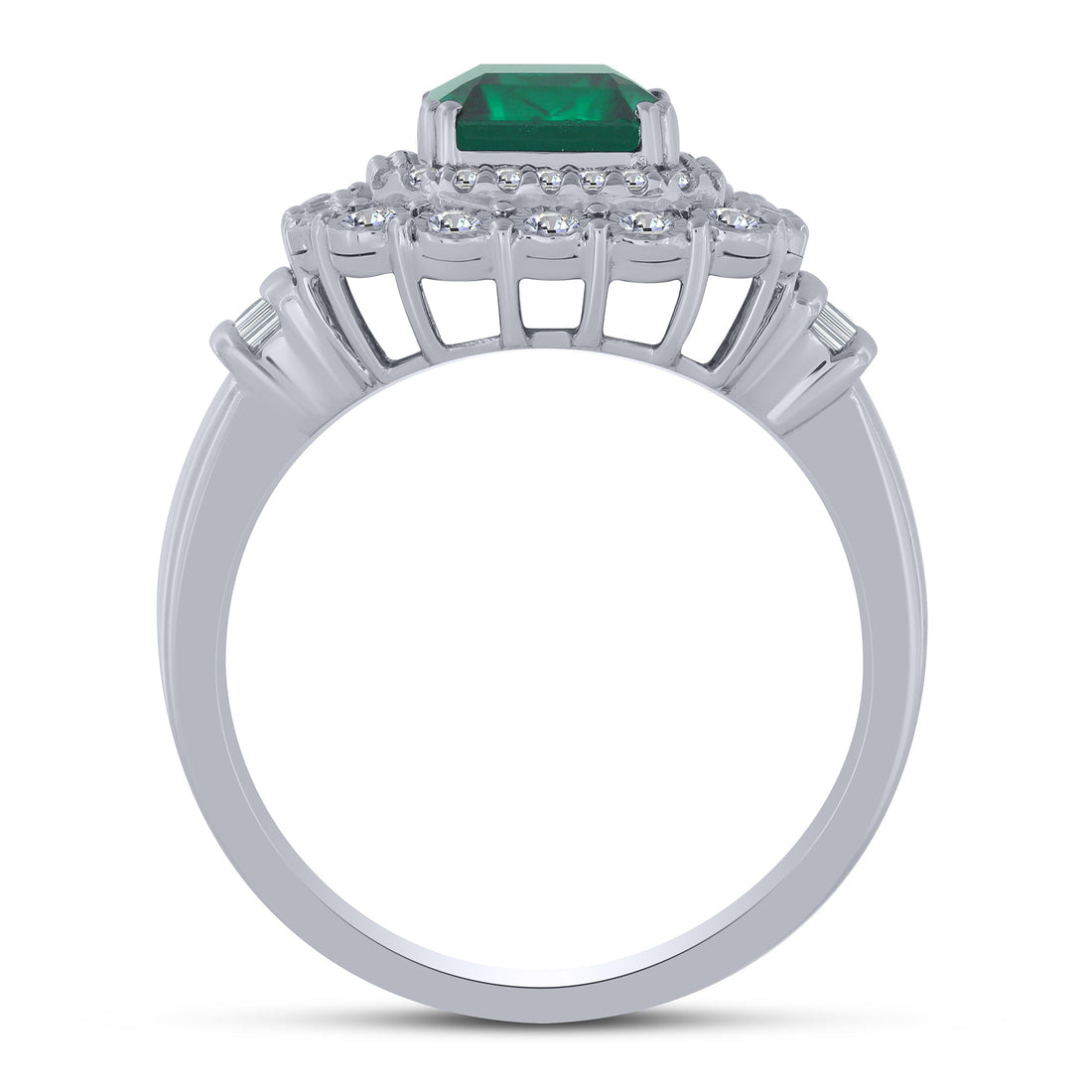Silver 925 0.40 ctw Diamond Emerald Fashion Ring