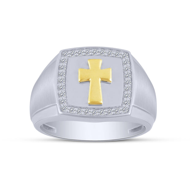 10K Two Tone0.25 Ctw Diamond Men's Cross Ring