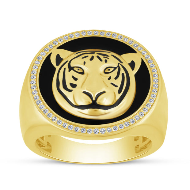 10K Yellow Gold 0.25 Ctw Diamond Men's Panther Ring