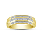 10K Yellow Gold 0.25 CTW Diamond 3 Row Men's Band