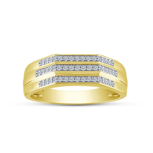 10K Yellow Gold 0.25 CTW Diamond 3 Row Men's Band