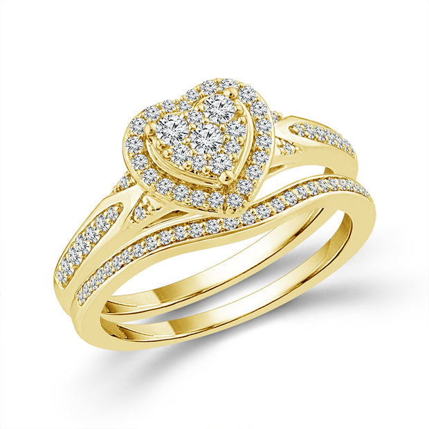 10k Yellow Gold Diamond 0.40 ctw Heart Bridal Set