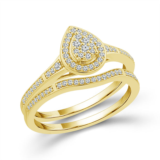 10k Yellow Gold Pear 0.33 ctw Diamond Bridal Set