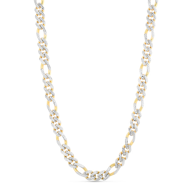 14K 9.5mm 8.25in White Pave Modern Lite Figaro Chain