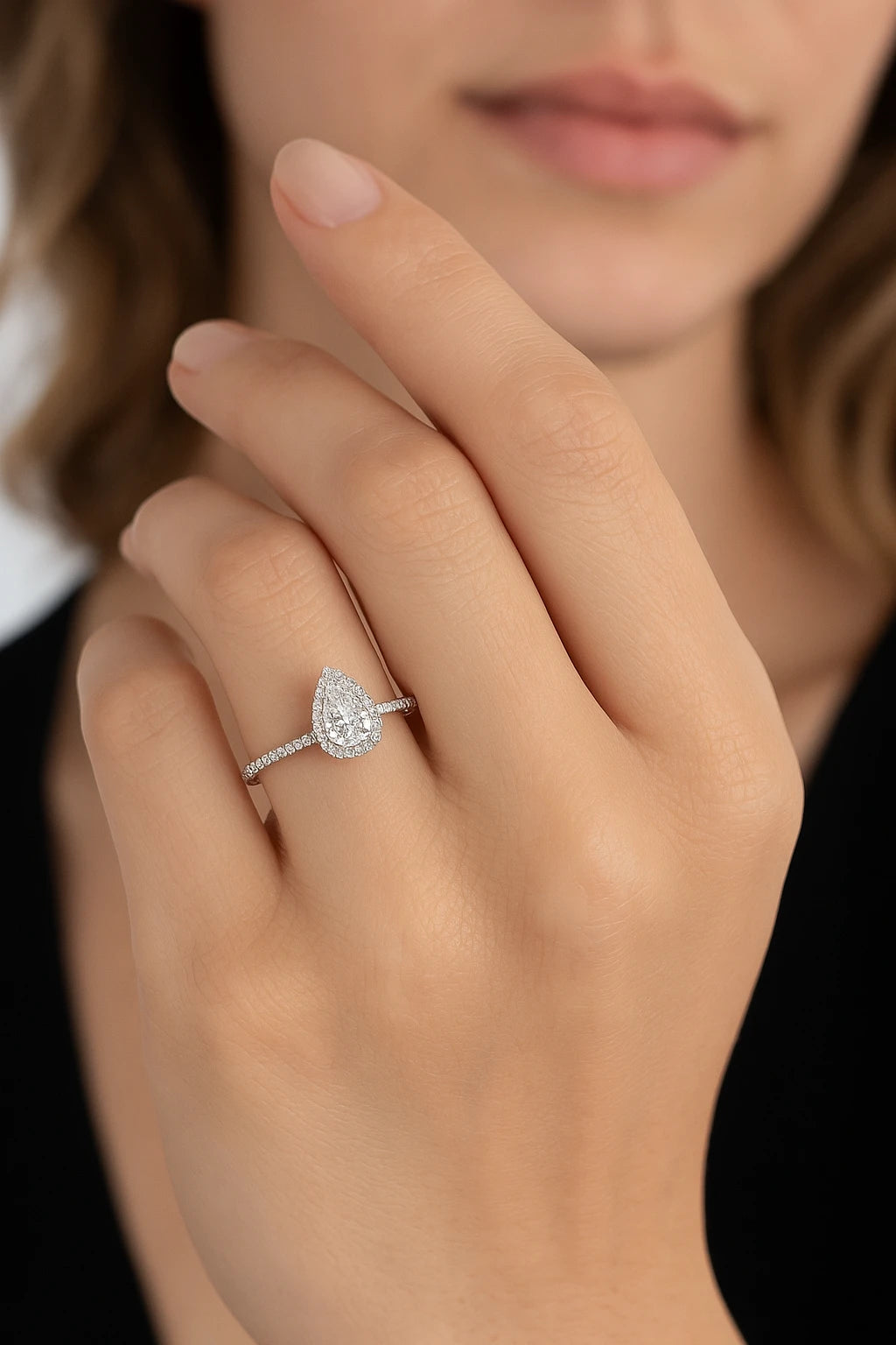 14K White Gold 0.50 ctw Pear Diamond Ring