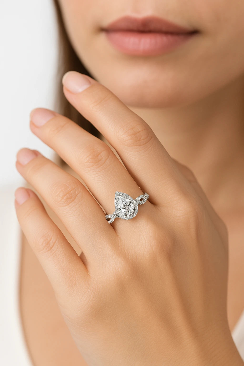 14K White Gold 7/8 ctw Pear Diamond Ring
