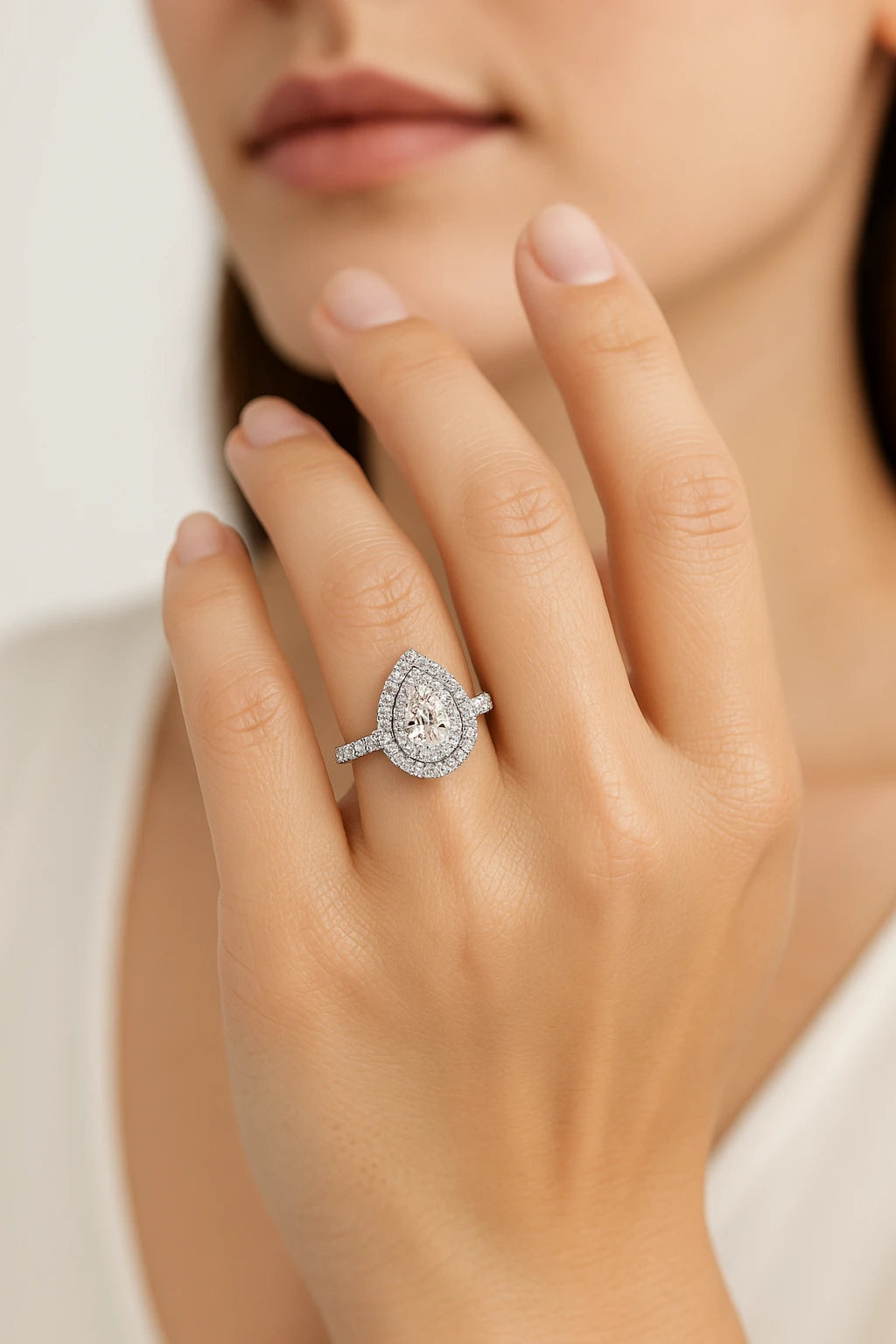 14K White Gold 1.5 ctw Pear Diamond Engagment Ring