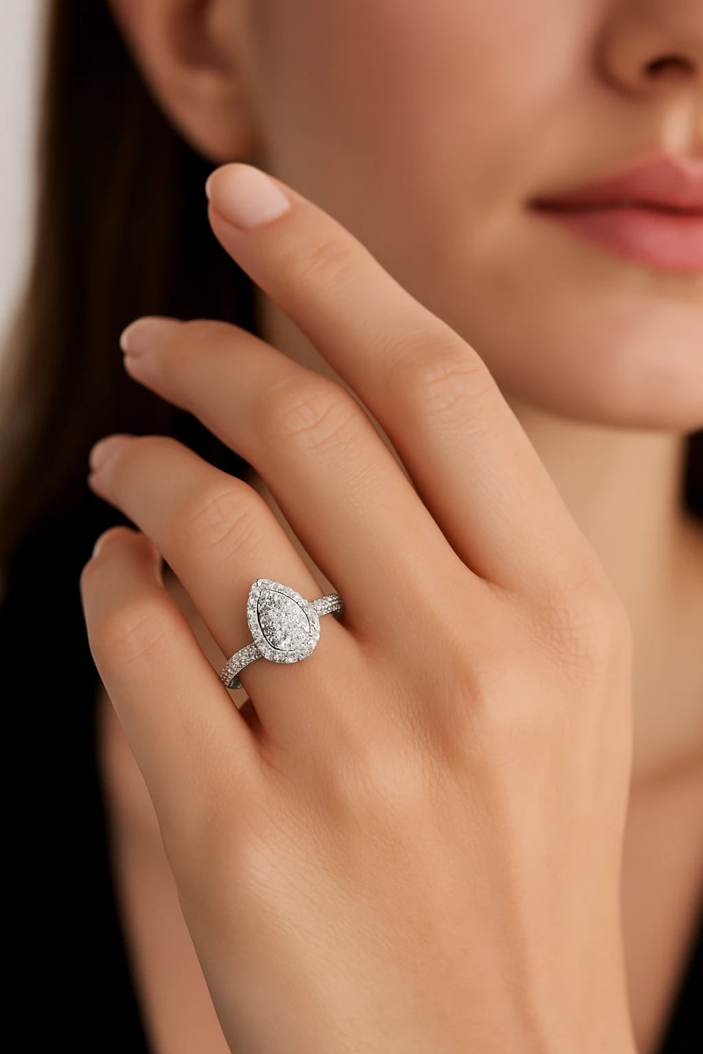 14K White Gold 2 ctw Pear Diamond Engagement Ring