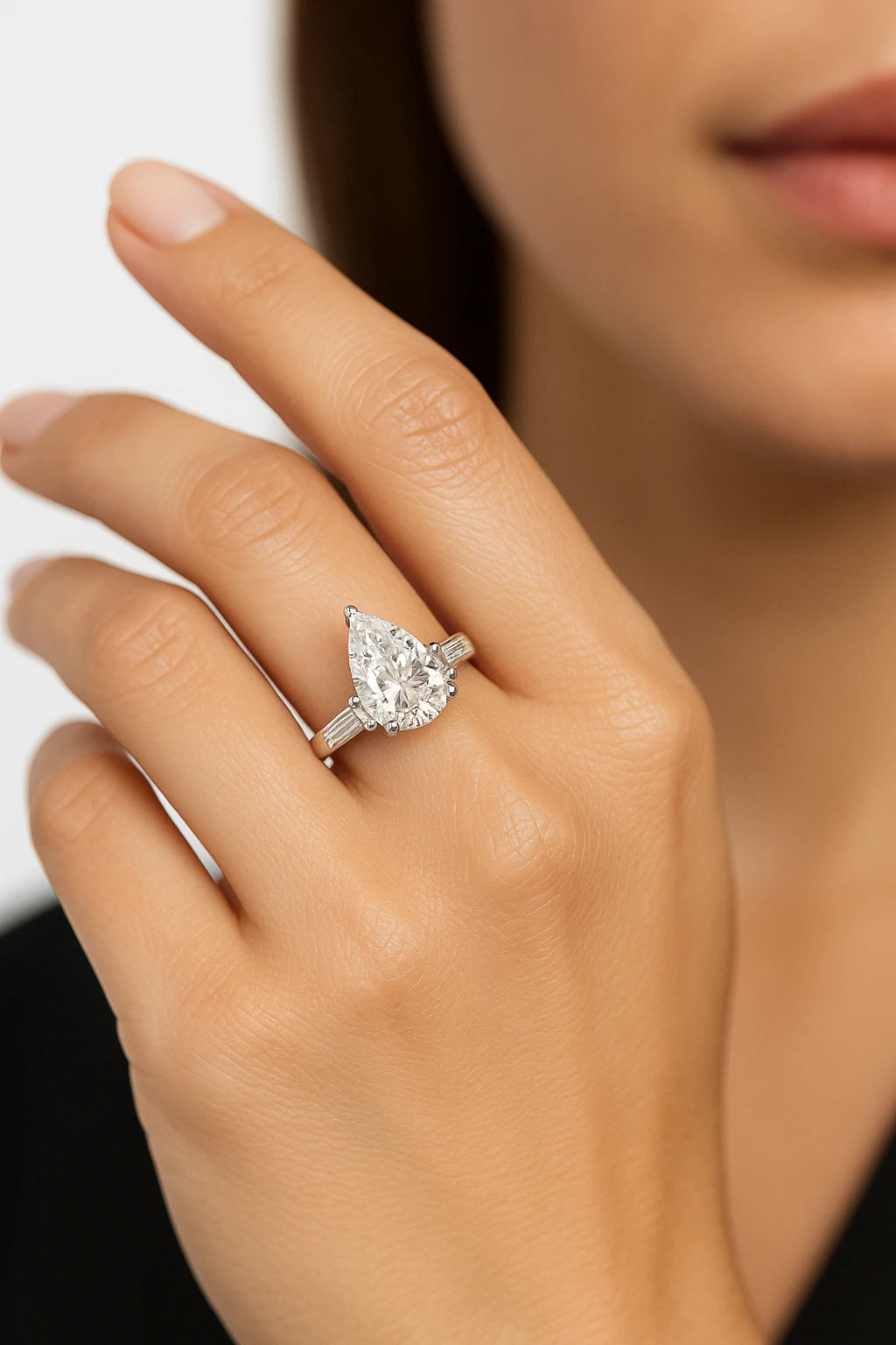 14K White Gold Lab-Grown 2.5 ctw Pear Diamond Ring