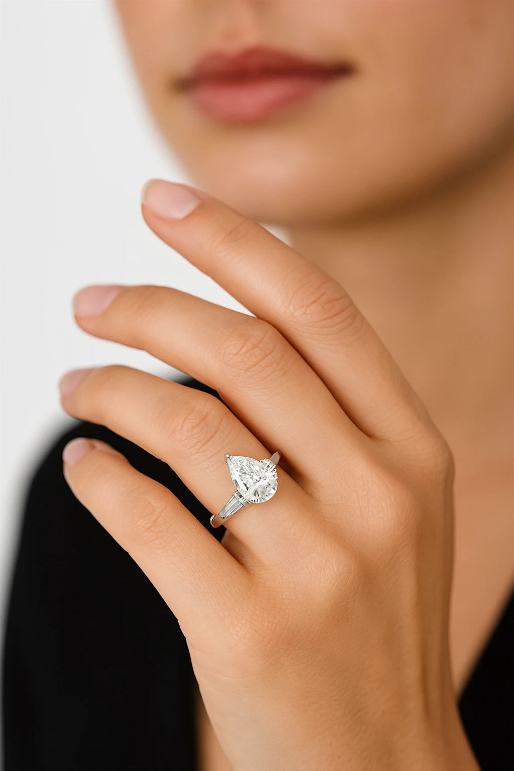 14K White Gold 1.25 ctw Lab-Grown Diamond Pear Ring