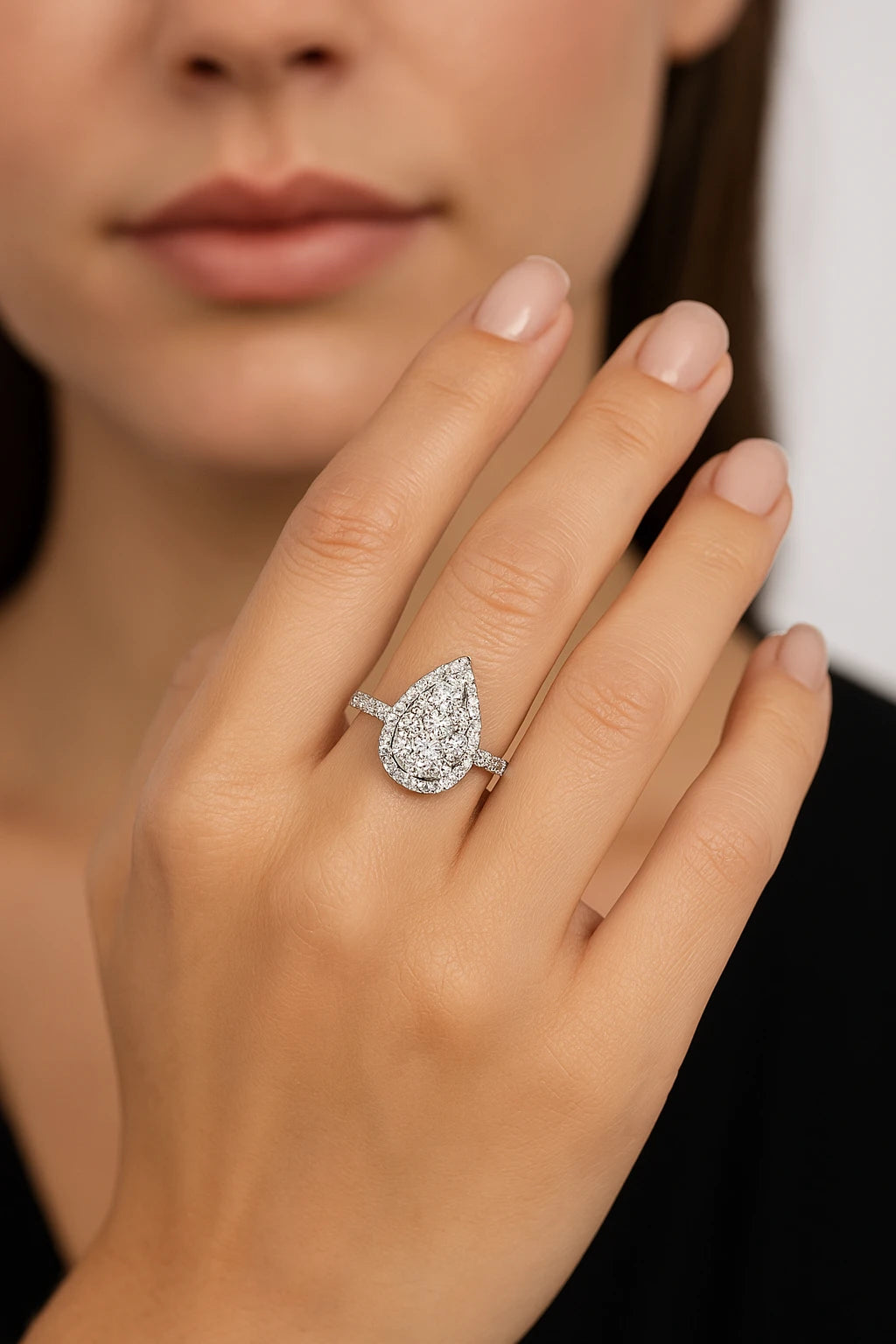 14K White Gold 1.25 ctw Diamond Pear Engagement Ring