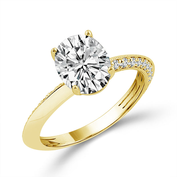 14K Yellow Gold 0.33 Ctw Natural 2.11 Center Lab-Grown Diamond Oval Engagement Ring