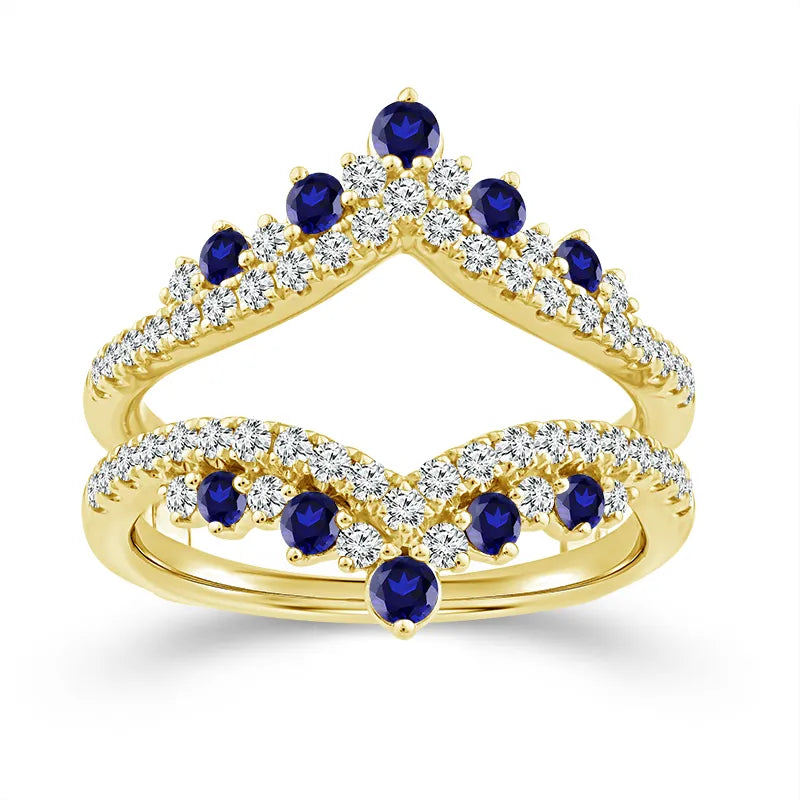 14K Yellow Gold 5/8 ctw Diamond 1/2 ctw Blue Sapphire Guard Ring