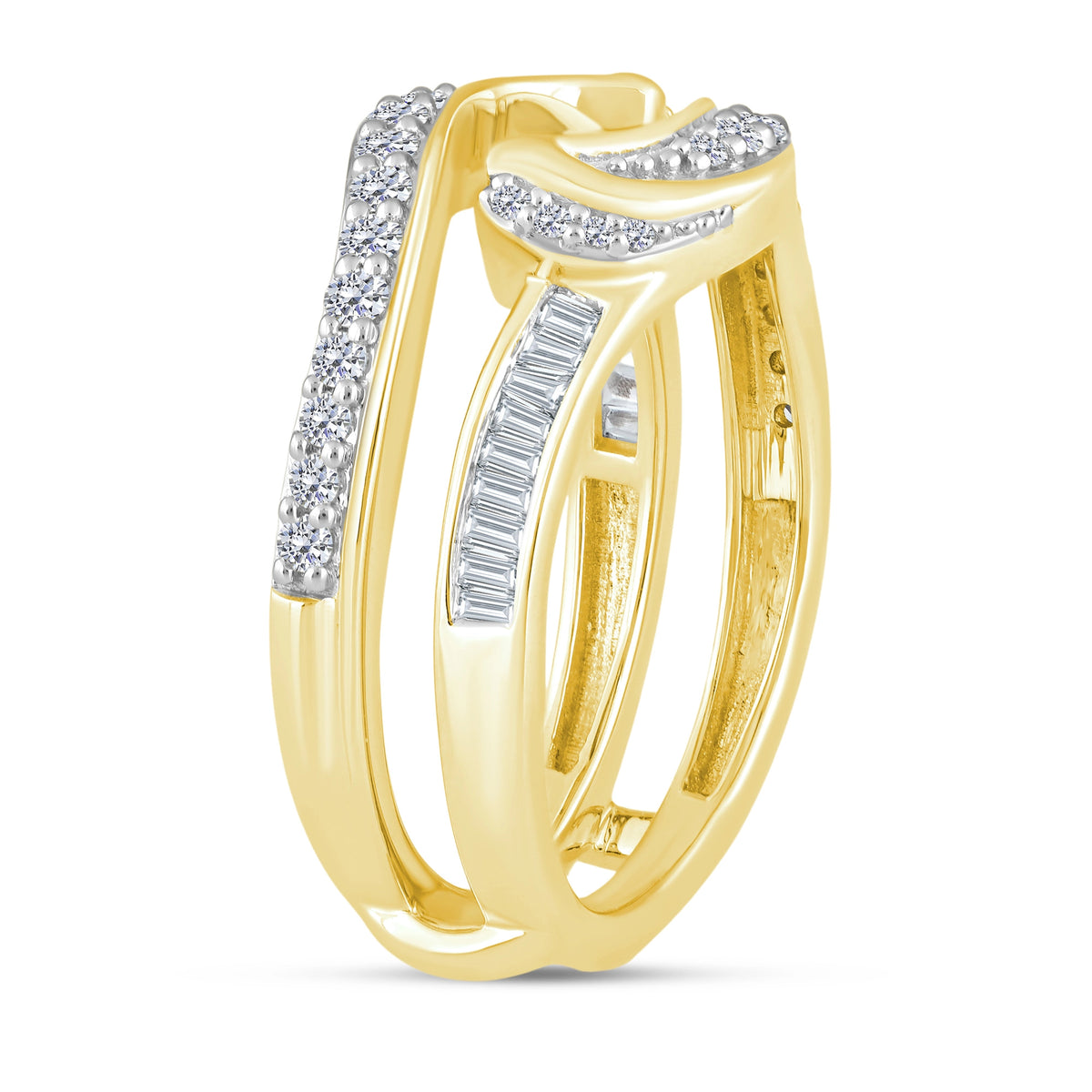 10K Yellow Gold Lab-Grown 0.50 ctw Baguette Round Diamond Insert Ring ...