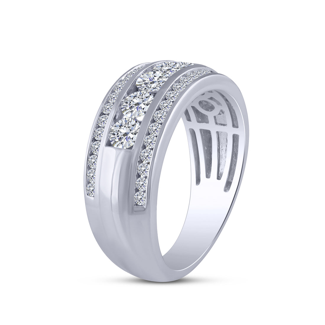 10K White Gold 1.50 ctw Lab Grown Diamond 3 Row Mens Band