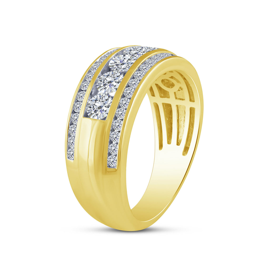 10K Yellow Gold 1.50 ctw Lab Grown Diamond 3 Row Mens Band