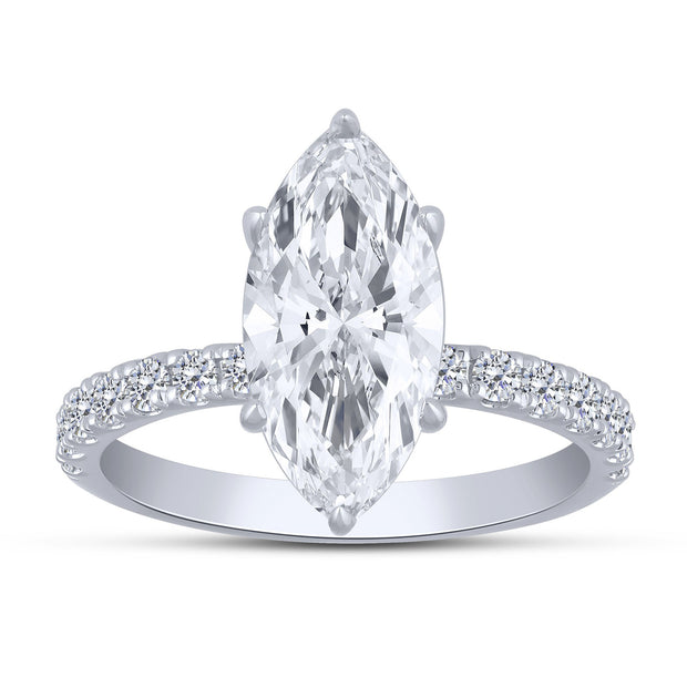 14K White Gold 2.59 Ctw Lab-Grown Diamond Marquise Engagement Ring