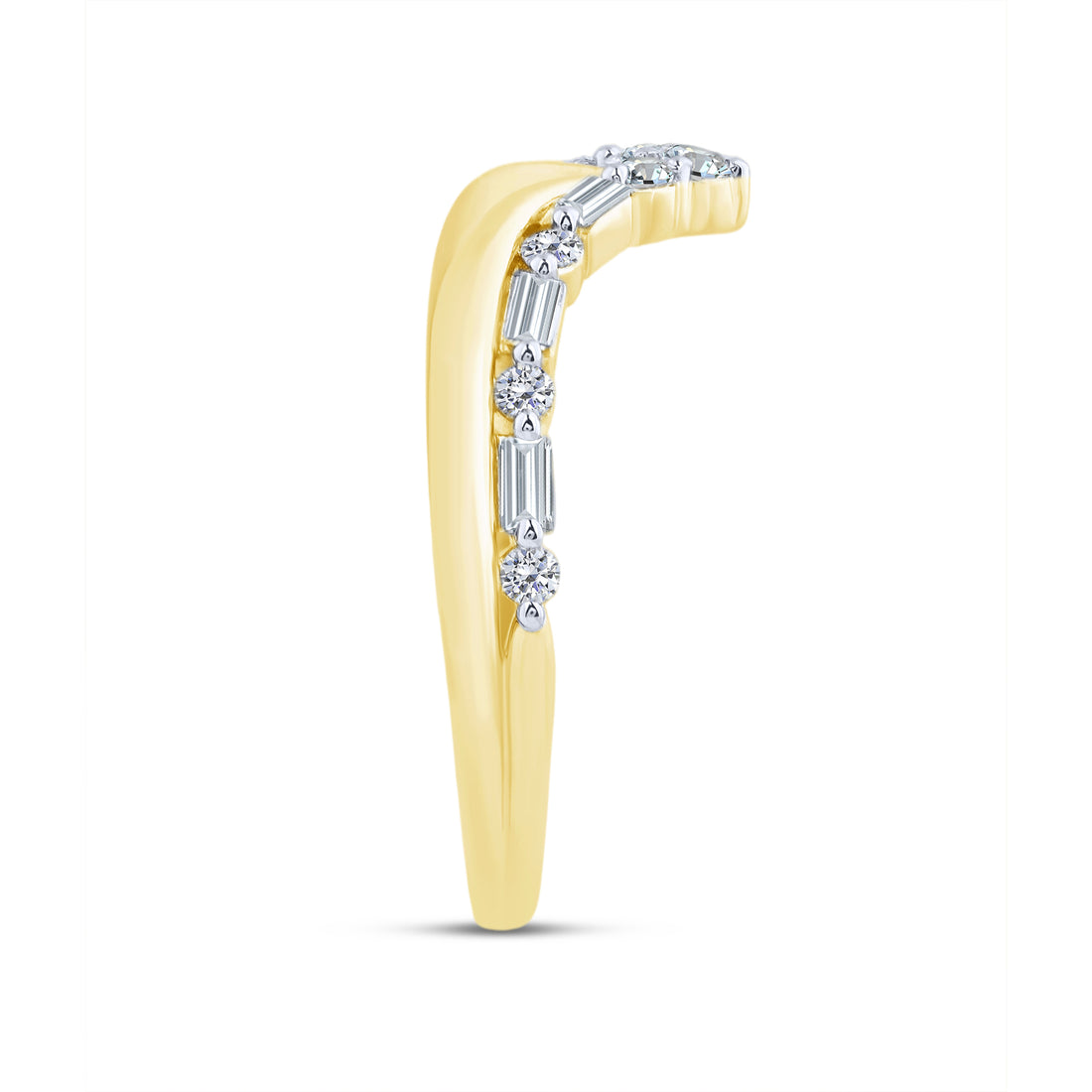 10K Yellow Gold Lab-Grown  0.28 ctw Baguette Round Diamond Chevron Band