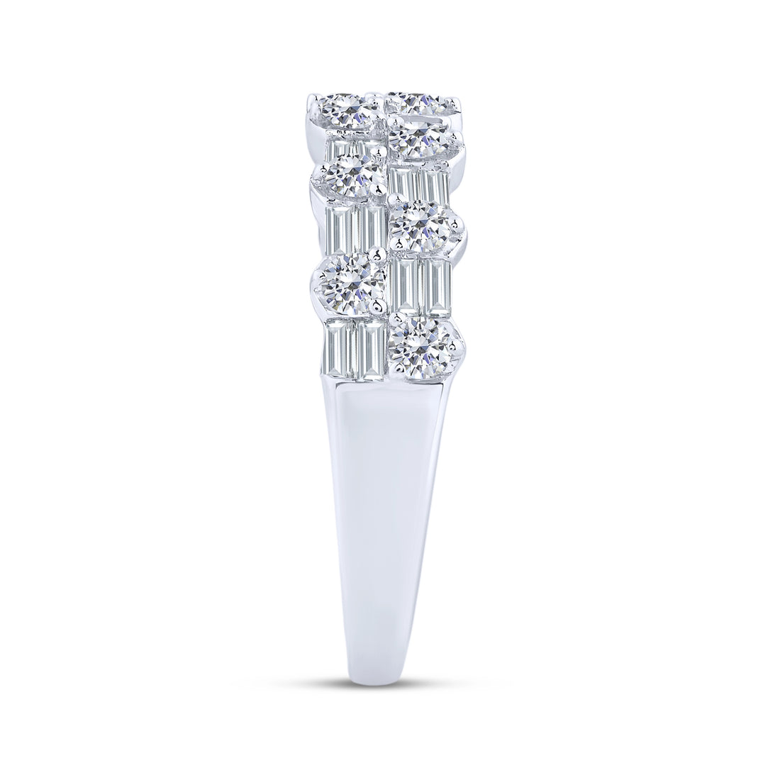 10K White Gold Lab-Grown 0.82 ctw Baguette Round Diamond Fashion Band