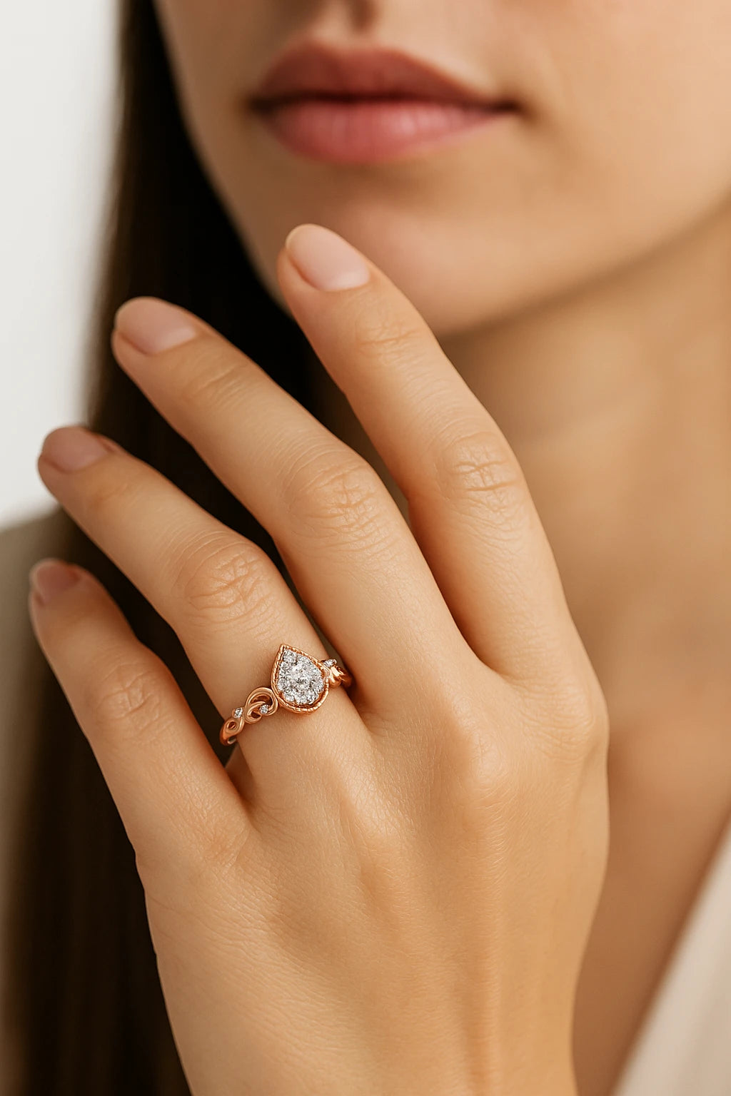 10K Rose Gold 0.20 ctw Diamond Pear Promise Ring