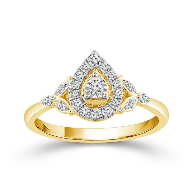 10K Yellow Gold 0.20 Ctw Diamond Pear Promise Ring