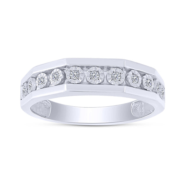 10K White Gold 0.13 Ctw 11 Diamond Men's Band