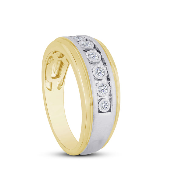 14K Two Tone 0.21 Ctw Diamond Men's Band