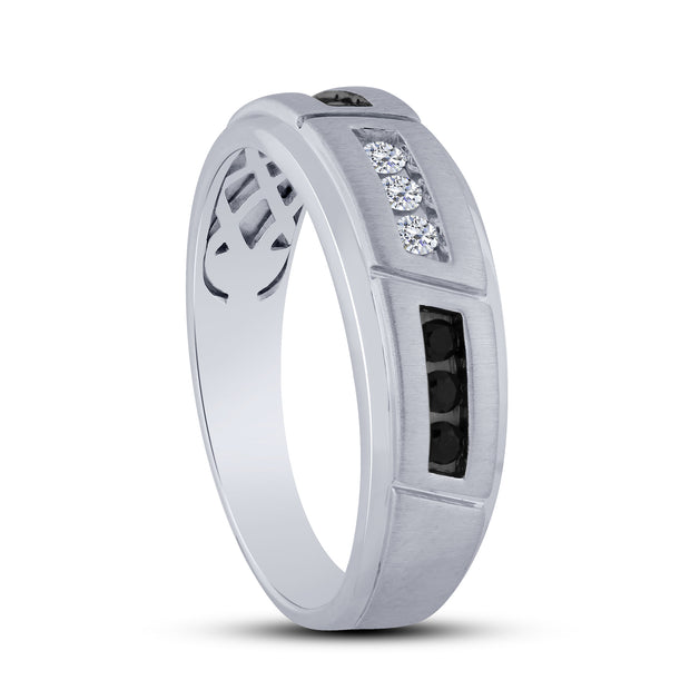 10K White Gold 0.26 Ctw Diamond Black Men's Band