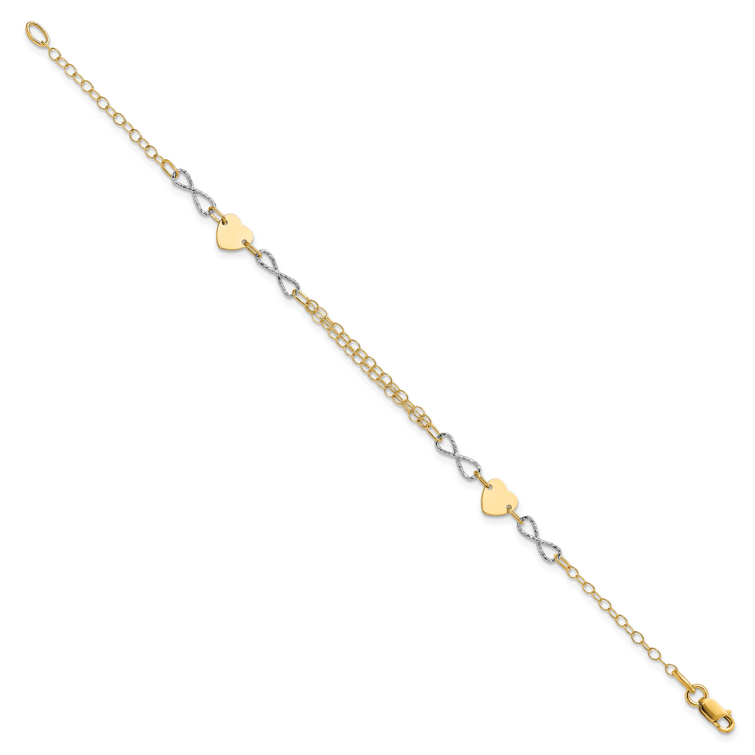 14K Two-Tone Gold 7In Polished Infinity And Heart Bracelet