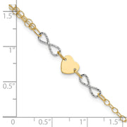 14k Two-tone Gold 7in Polished Infinity and Heart Bracelet