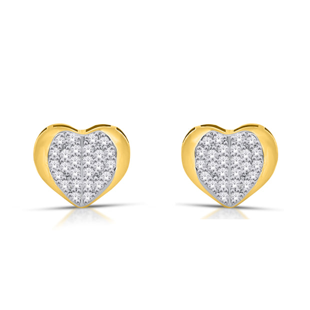10K Yellow Gold 0.15 Ctw Diamond Heart Earrings