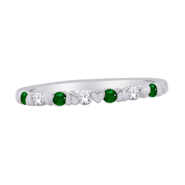 10K White 0.08 Ctw Diamond & 0.10 Ctw Emerald Fashion Ring