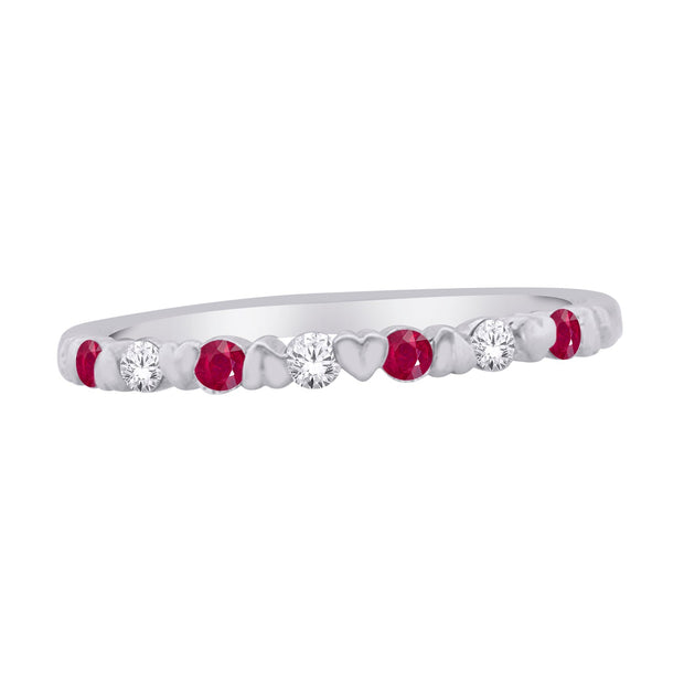 10K White 0.10 Ctw Diamond & 0.15 Ctw Ruby Fashion Band