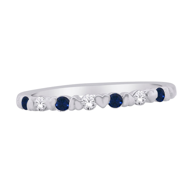 10K White 0.08 Ctw Diamond & 0.15 Ctw Blue Sapphire Fashion Ring