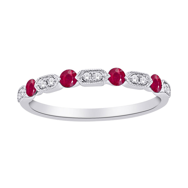 10K White 0.10 Ctw Diamond & 0.30 Ctw Ruby Stackable Band