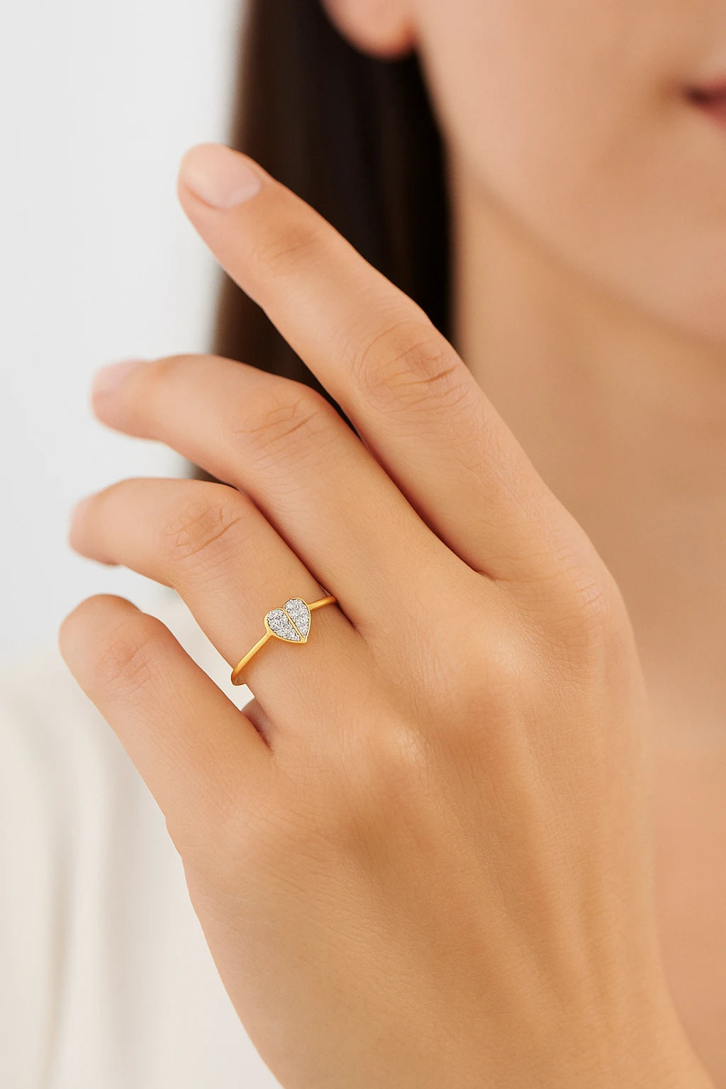 10K Yellow Gold 0.05 ctw Diamond Promise Heart Ring