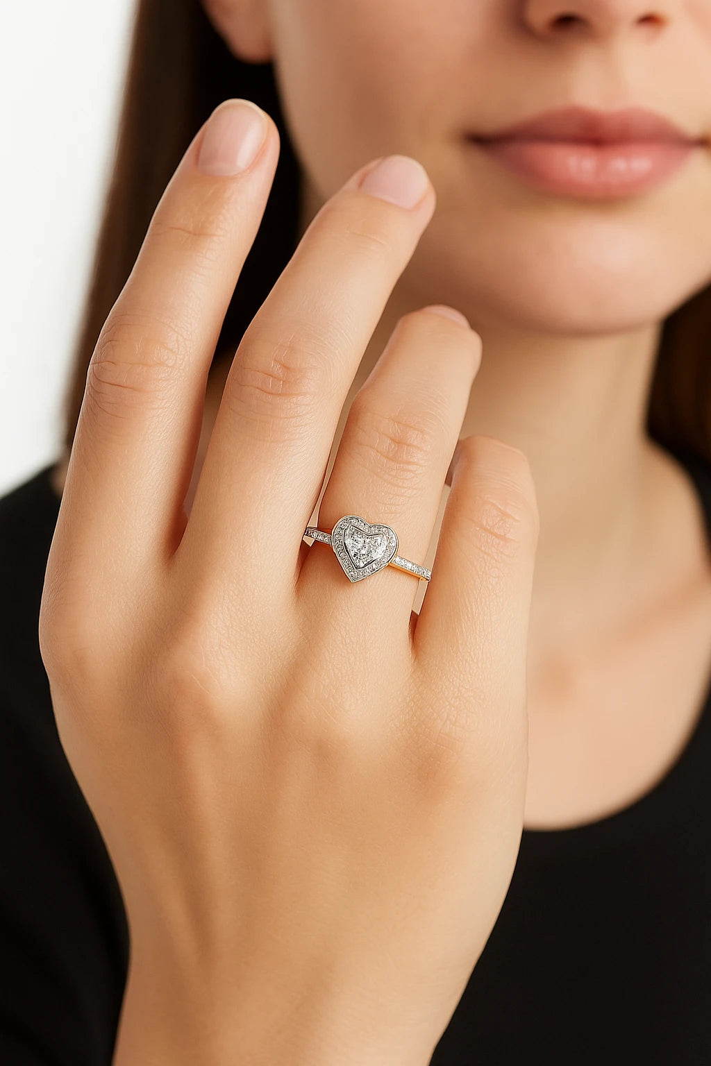 10K Yellow Gold 0.35 ctw Diamond Baguette Heart Promise Ring