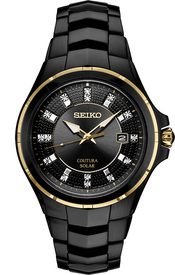 Men's Seiko Coutura SNE506 Solar Diamond Watch front view