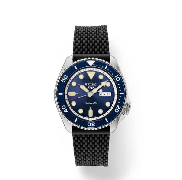 Seiko 5 Sports Blue Black Silicone Strap Men's Watch