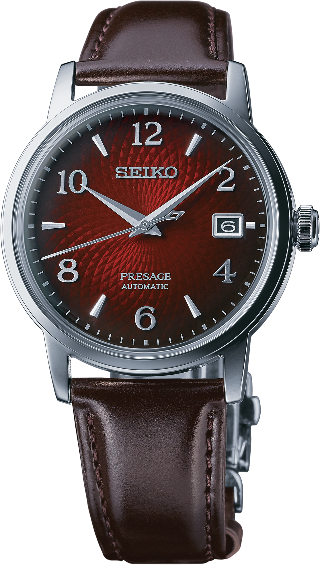 Men's Seiko Presage SRPE41 Automatic Red Dial 38.5mm Watch