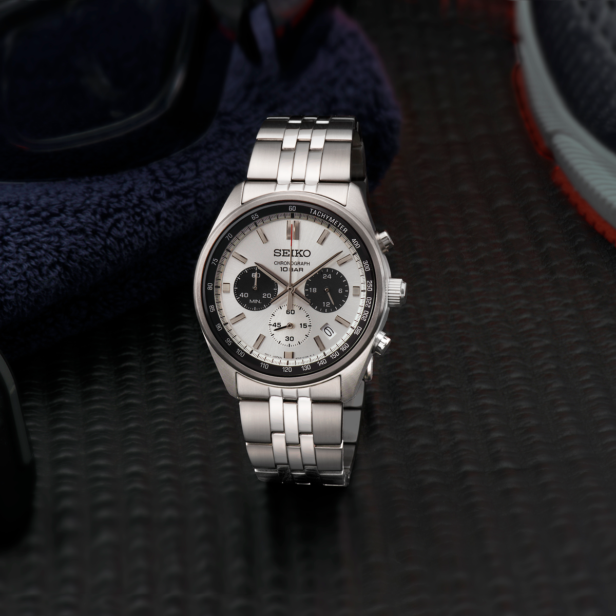 Men's Seiko Essentials SSB425 Quartz Chronograph Silver Dial 41.5mm Watch - view 4