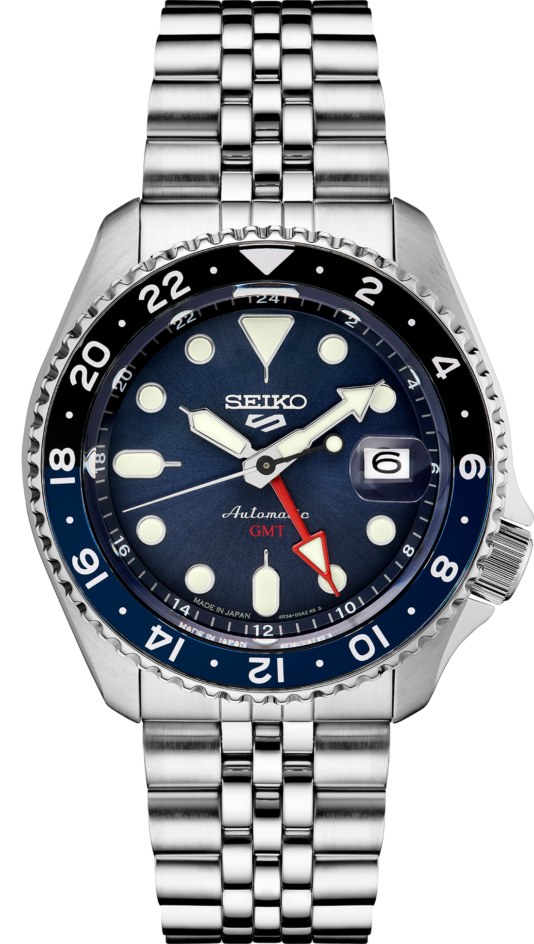 Men's Seiko 5 Sports SSK003 Automatic GMT Blue Dial Watch front view
